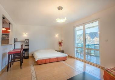 Panoramic bay view 46 m2 studio in Dobrota with terrace for sale